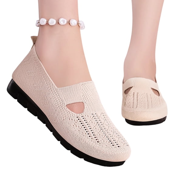 Gealkoca Knit Flats for Women Round Toe Casual Flat Shoes Lightweight Walking Office Mary Jane Shoes Breathable Loafers Soft Sole Flat Shoes