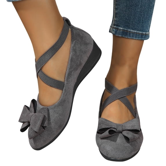 Gealkoca Mary Jane Shoes Women Ballet Flats Lightweight & Non-Slip Ballet Flats Shoes for Women Suede Bow Shallow Elastic Lacing Round Head Shoes