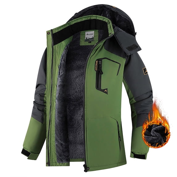 Gealkoca Men's Heavyweight Insulated Winter Parka – Waterproof Windproof Snow Coat with Sherpa Lining & Detachable Hood, Outdoor Hiking Jacket with Zipper Pockets (M-6XL)