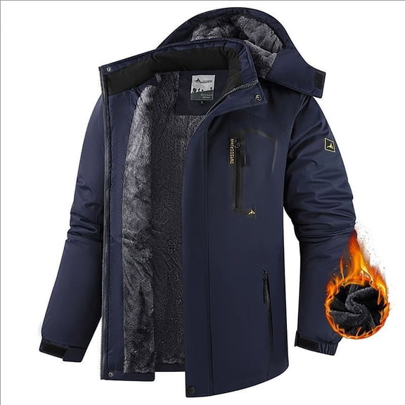 Gealkoca Men's Heavyweight Insulated Winter Parka – Waterproof Windproof Snow Coat with Sherpa Lining & Detachable Hood, Outdoor Hiking Jacket with Zipper Pockets (M-6XL)