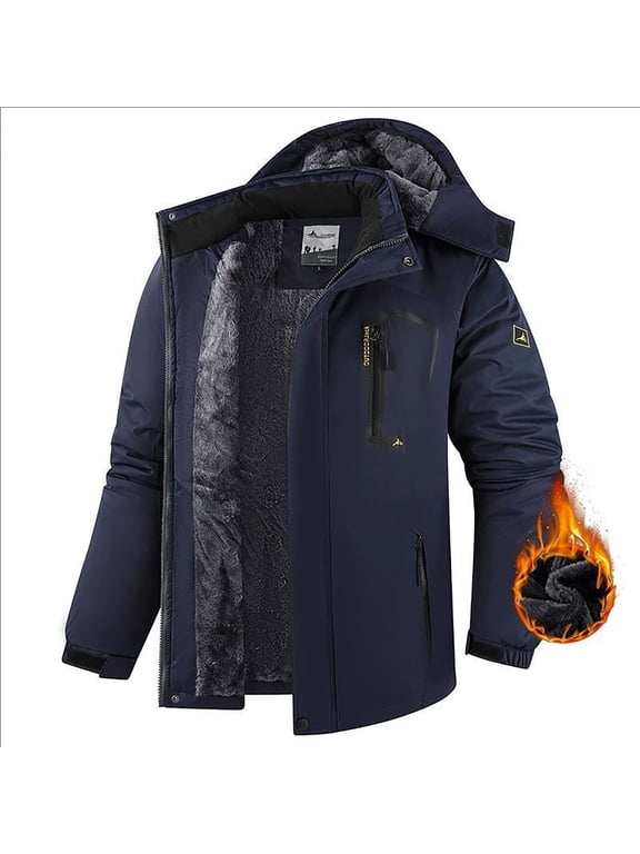 Men's Heavyweight Insulated Winter Parka – Waterproof Windproof Snow Coat with Sherpa Lining & Detachable Hood, Outdoor Hiking Jacket with Zipper Pockets (M-6XL)
