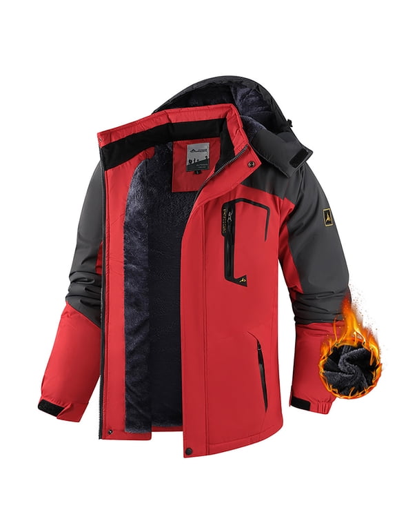 Men's Heavyweight Insulated Winter Parka – Waterproof Windproof Snow Coat with Sherpa Lining & Detachable Hood, Outdoor Hiking Jacket with Zipper Pockets (M-6XL)