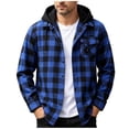 thumbnail image 1 of Gealkoca Men's Hooded Plaid Flannel Shirt Jacket, Long Sleeve Button Down Two-Layer Collar Shacket with Flap Pocket, Casual Fall Outwear,Blue_M, 1 of 9