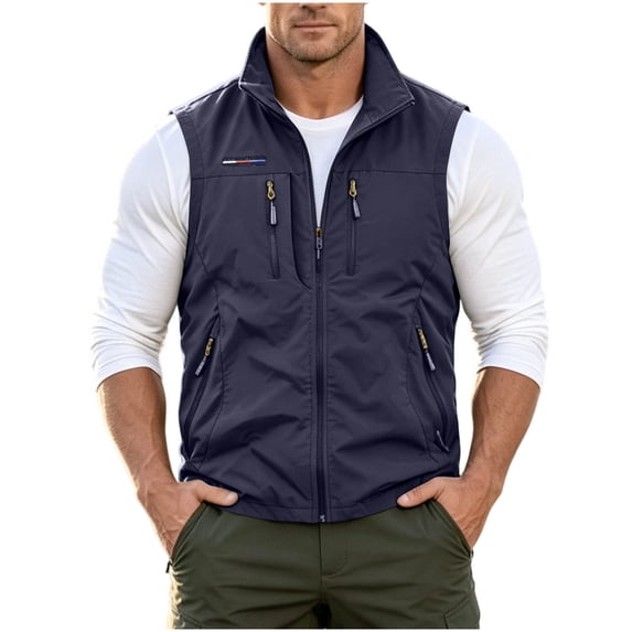 Gealkoca Men's Softshell Vest Lightweight Sleeveless Jacket with 4 Zipper Pockets for Golf, Travel, Hiking & Work Men's Stand Collar Full Zip Vest
