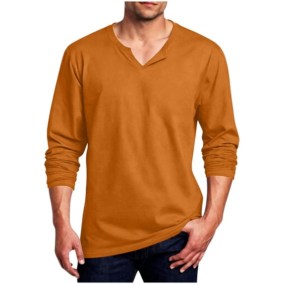 Gealkoca Mens Casual Long Sleeve Shirts Comfortable V Neck Solid Color Classic Tops Mens Athlete Pullover Workout Breathable Loose Shirts for Men