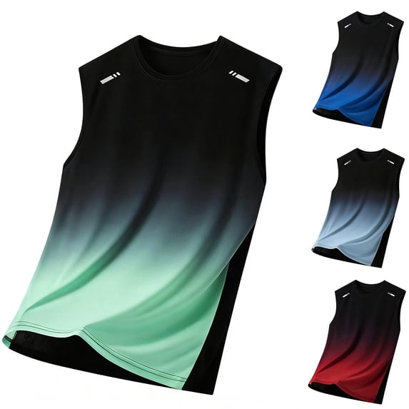 Gealkoca Mens Plus Size Tank Tops Summer Vacation Muscle Top Gradient Sleeveless Shirts Crew Neck Tee Tops Breathable Workout Gym Tank Tops M-5XL