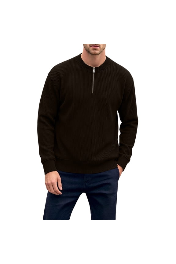 Mens Sweaters Casual Corduroy Quarter Zip Pullover Crewneck Textured Henley Sweaters Men's Solid Color Long Sleeve Fall Winter Sweatshirt
