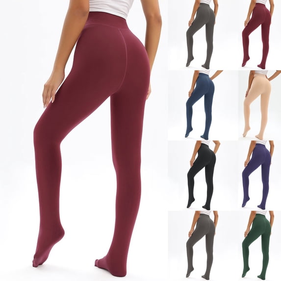 Gealkoca Opaque Tights for Women High Waist Footed Pantyhose Fleece Lining Colored Tights Stretchy Breathable Thickened Fall Winter Warm Tights
