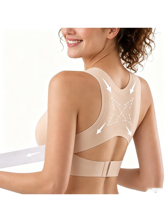 Posture Corrector Bra, Front Closure Cross-Back Wireless Posture Bra for Women, Seamless Breathable Back Support Comfortable Everyday Bra