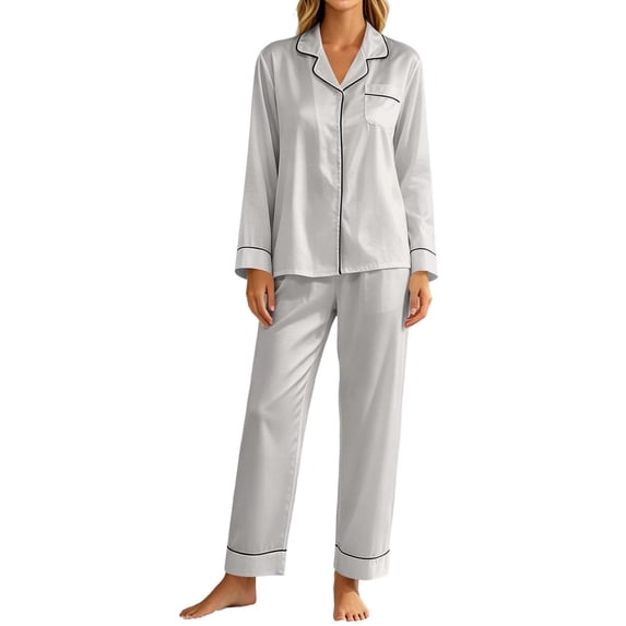 Gealkoca Satin Silk Pajamas for Women Button Down Long Sleeve PJs Set Lounge Set with Pockets Fall Winter Soft 2 Piece Sleepwear Loungewear Pajama Set