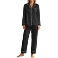 thumbnail image 1 of Gealkoca Satin Silk Pajamas for Women Button Down Long Sleeve PJs Set Lounge Set with Pockets Fall Winter Soft 2 Piece Sleepwear Loungewear Pajama Set, 1 of 6