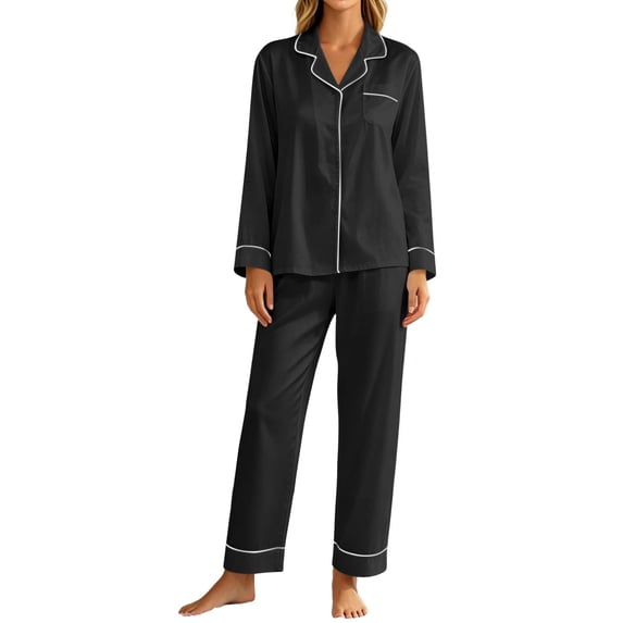 Gealkoca Satin Silk Pajamas for Women Button Down Long Sleeve PJs Set Lounge Set with Pockets Fall Winter Soft 2 Piece Sleepwear Loungewear Pajama Set