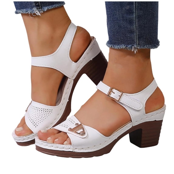 Gealkoca Slingback Chunky Low Heel Sandals with Ankle Strap Buckle Closures Womens Casuals Sandals for Outdoor Beach Peep-Toe Summer Shoes