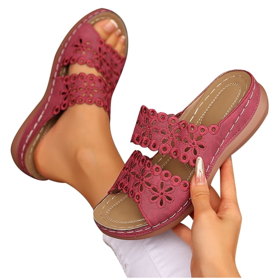 Gealkoca Summer Beach Sandals for Women Comfortable Wedge Sandals Open Toe Slippers with Arch Support Round Head Flower Sandals for Casual Walking