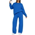 thumbnail image 1 of Gealkoca Sweatsuits Women 2 Piece Outfit Matching Lounge Sets Fall Outfits Crewneck Solid Color Track Suits Long Sleeve Sweatshirt Wide Leg Pants Set, 1 of 7