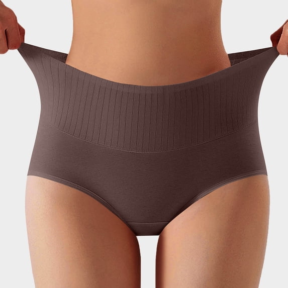 Gealkoca Underwear for Women High Waisted Ladies Underwear Solid Color Soft Ribbed Daily Underwear Brief Ladies Breathable Panties