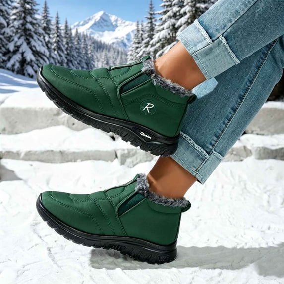 Gealkoca Winter Snow Boots for Women Slip On Warm Soft Ankle Boot Fur Lined Shoes Non-Slip Shoes Lightweight Comfortable Outdoor Footwear for Walking