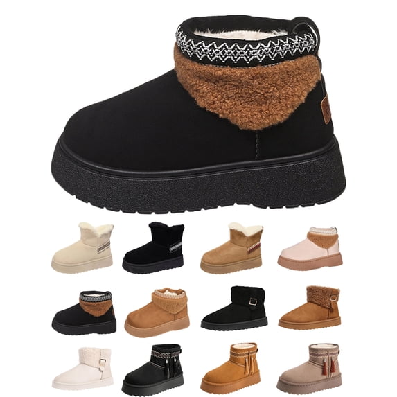 Gealkoca Women Fuzzy Boots Women Casual Round Toe Comfortable Thick Bottom Snow Boots Fleece Lining Warm Cozy Winter Boots