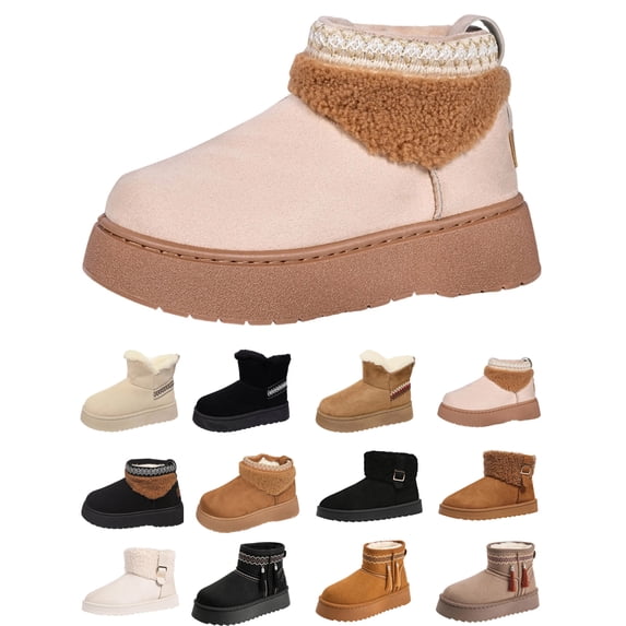 Gealkoca Women Fuzzy Boots Women Casual Round Toe Comfortable Thick Bottom Snow Boots Fleece Lining Warm Cozy Winter Boots
