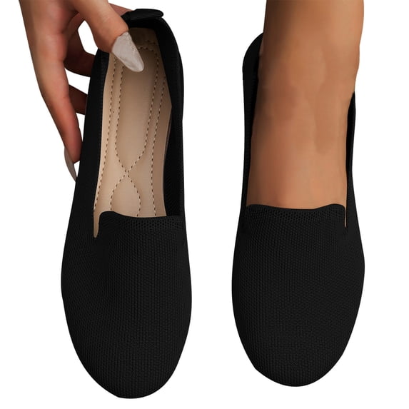 Gealkoca Women's Breathable Knit Ballet Flat with Round Toe Shoes Women's Flats Shoes Mesh Loafers Shoes Soft Breathable Casual Shoes