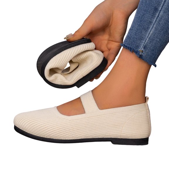 Gealkoca Women's Casual Mesh Low-Cut Breathable Lightweight Comfortable Shoes Mary Jane Flats Round Toe Knit Ballet Flats with Elastic Strap