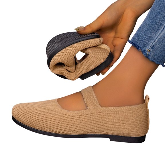 Gealkoca Women's Casual Mesh Low-Cut Breathable Lightweight Comfortable Shoes Mary Jane Flats Round Toe Knit Ballet Flats with Elastic Strap