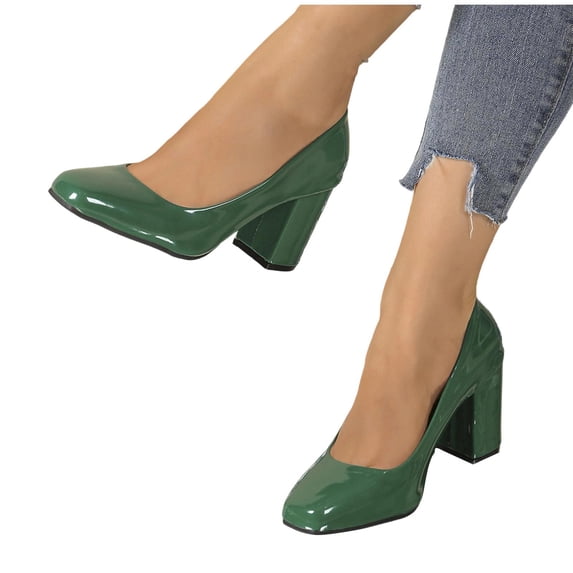Gealkoca Women's Classic Round Toe Pumps Office Dress Shoes Women Chunky Block High Heel Slip-on Close Toe Shoes Summer Comfortable Work Shoes