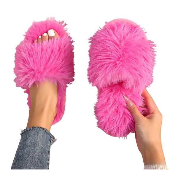 Gealkoca Women's Cozy Slippers Soft Plush Open Toe House Slippers Soft Flat Slip On Sandals for Indoor Outdoor Casual Furry Fluffy Slippers