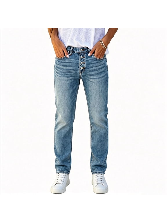 Women's High Waist Straight Leg Jeans, Winter Solid Color 4 Button Fly Straight Leg Jeans Gradient Wash Thick Denim Pants with Pockets Work Travel Daily