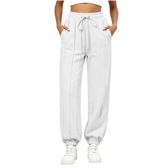 Gealkoca Women's High Waisted Joggers with Pockets – Seam Front Drawstring Sweatpants, Cinch Bottom Running Pants for Gym & Casual Outings