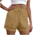 thumbnail image 1 of Gealkoca Women's Linen Shorts Casual Elastic Waist Drawstring Summer Beach Vacation Yoga Golf Shorts with Pockets Lightweight Hollow Out Shorts, 1 of 8