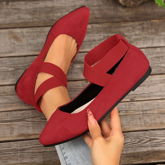 Gealkoca Women's Mary Jane Flats Comfortable Pointed Toe Ballet Flats with Elastic Ankle Straps Classic Slip On Casual Shoes for Work Office