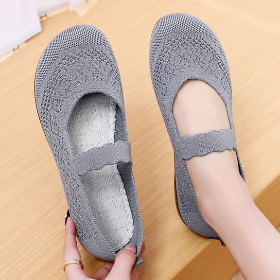 Gealkoca Women's Mary Jane Flats Slip On Walking Shoes Breathable Mesh Wide Toe Ballet Shoes Women's Casual Soft-Soled Closed Toe Flat Shoes
