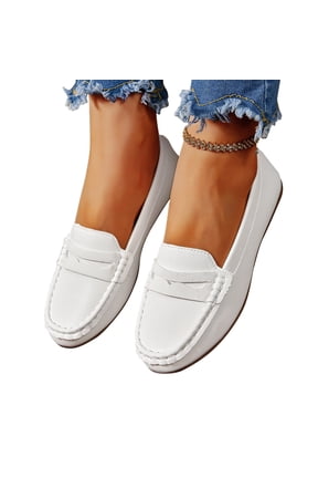 Women's Penny Loafers Classic Casual Slip On Comfortable Women Loafer Shoes Solid Color Sole Shoes Flat Work Loafers for Office, Business