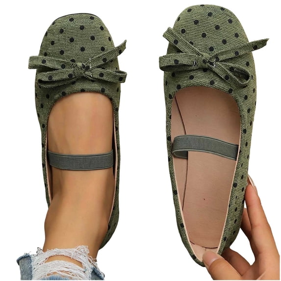 Gealkoca Women's Polka Dots Mary Jane Flats Dressy Comfortable Casual Shoes for Wedding Bridal Work Bow Round Toe Shoes