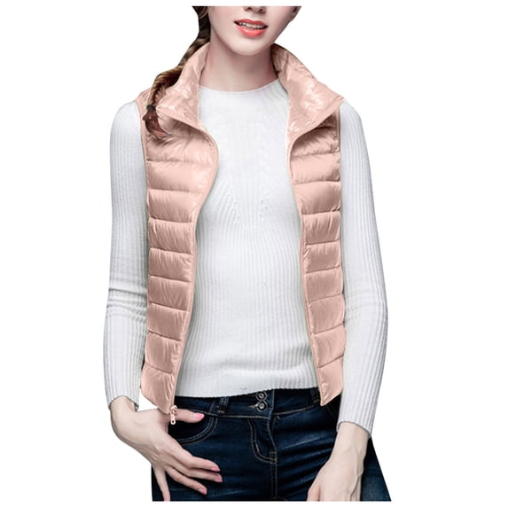Gealkoca Women's Puffer Vest Outerwear Lightweight Winter Warm Zip Up Stand Collar Sleeveless Padded Jacket Fall Winter Solid Color Quilted Waistcoat
