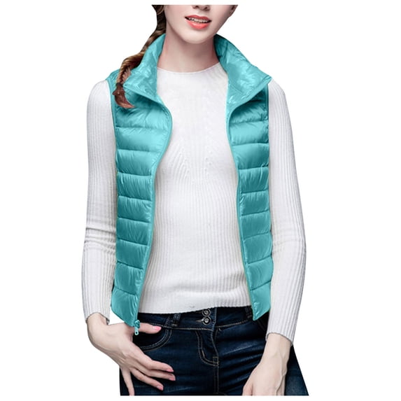 Gealkoca Women's Puffer Vest Outerwear Lightweight Winter Warm Zip Up Stand Collar Sleeveless Padded Jacket Fall Winter Solid Color Quilted Waistcoat