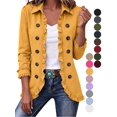 thumbnail image 1 of Gealkoca Women's Ruffle Trim Button Down Jacket Collared 3/4 Sleeve Lightweight Casual Coat Open Front Jackets with Lining for Fall Spring Daily Wear, 1 of 10