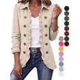 thumbnail image 1 of Gealkoca Women's Ruffle Trim Button Down Jacket Collared 3/4 Sleeve Lightweight Casual Coat Open Front Jackets with Lining for Fall Spring Daily Wear, 1 of 10