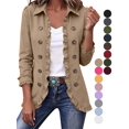 thumbnail image 1 of Gealkoca Women's Ruffle Trim Button Down Jacket Collared 3/4 Sleeve Lightweight Casual Coat Open Front Jackets with Lining for Fall Spring Daily Wear, 1 of 9