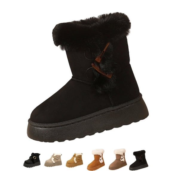 Gealkoca Women's Snow Boots Mid-Calf Winter Boots Faux Fur Lined Suede Boots Womens Comfortable Fashion Boots Women's Warm Round-Toe Comfortable Boots
