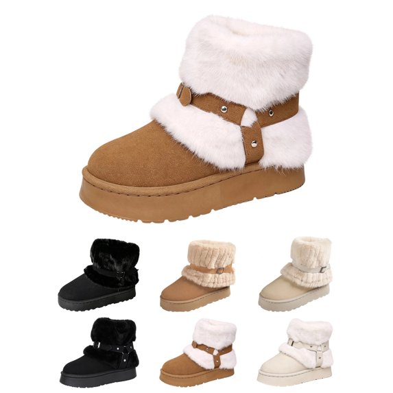Gealkoca Women's Snow Boots Winter Fur Lined Ankle Boots Pull On Comfortable Walking Shoes Outdoor Cold Snowy Warm Winter Thick-Soled Boots