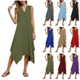 thumbnail image 1 of Gealkoca Women's Swimsuit Coverup Casual Sleeveless V Neck Beach Long Dress Summer Solid Color Irregular Hem Loose Mid Dress, 1 of 9