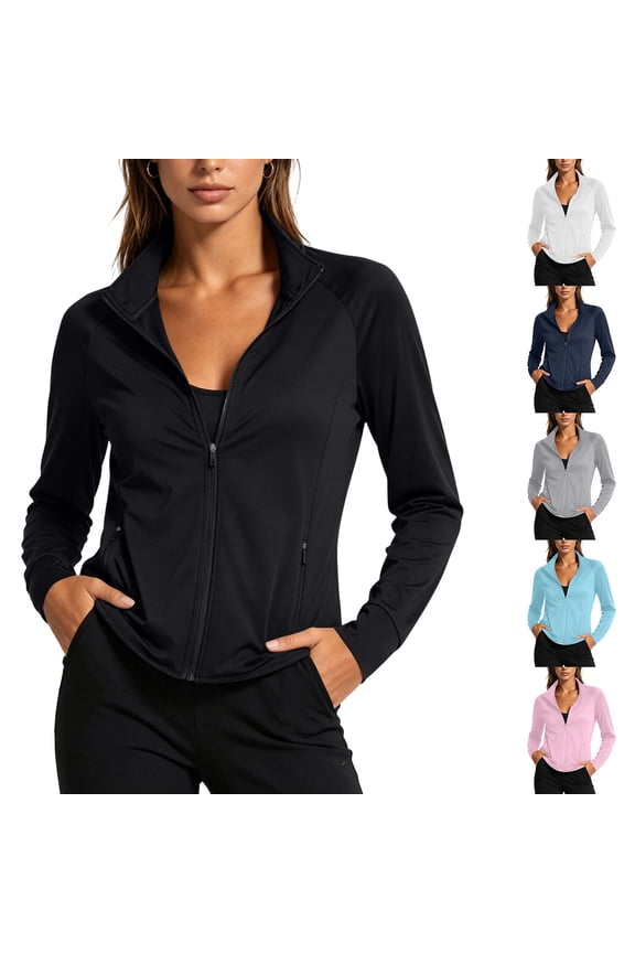 Women's UPF 50+ Lightweight Athletic Jacket Womens Workout Zip Up Slim Running Gym Jacket with Pockets Summer Sun Protection Jacket