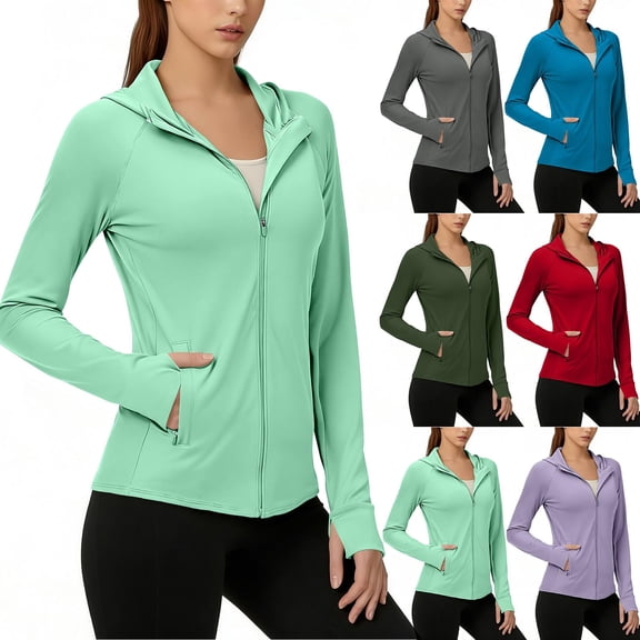 Gealkoca Women's UPF 50+ Sun Protection Rash Guard, UV SPF Long Sleeve Zip Hoodie Jacket, Lightweight Hiking Outdoor Shirts