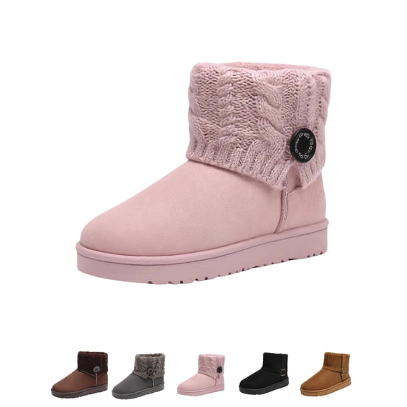 Gealkoca Women's Winter Warm Bootie Indoor Outdoor Cozy Fuzzy Folding Knit Plush Fleece Lining Boots Round Toe Thick-Soled Snow Boots