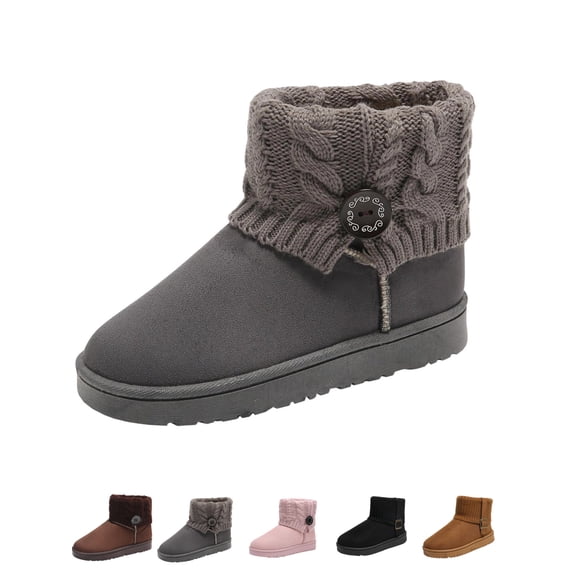 Gealkoca Women's Winter Warm Bootie Indoor Outdoor Cozy Fuzzy Folding Knit Plush Fleece Lining Boots Round Toe Thick-Soled Snow Boots