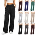 thumbnail image 1 of Gealkoca Womens Cargo Sweatpants Ruched High Waisted Sweat Pants Athletic Solid Color Casual Wide Leg Joggers Loose Fall Pants with Pockets, 1 of 8