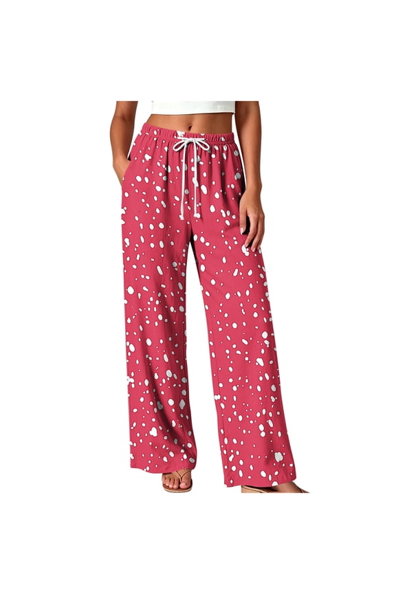 Womens Pants Women's Fashion Printing Elastic Waist Drawstring Fallow Full Length Casual Loose Pants, Red_M