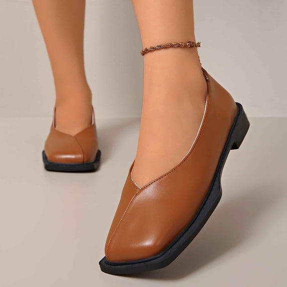 Gealkoca Womens Square Toe Low Heel Shoes Comfortable Slip On Casual Loafers Women's Leather Dress Shoes for Dressy Casual Office Work Wedding
